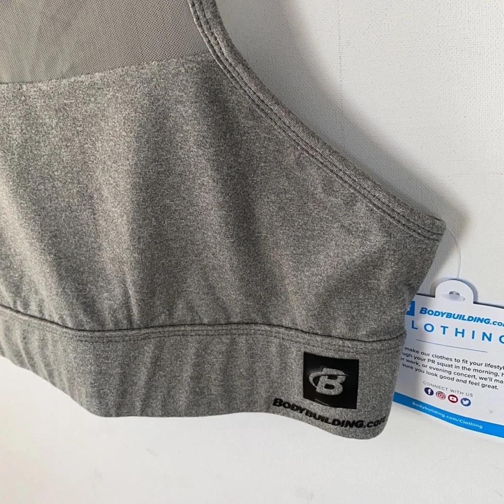 Bodybuilding.com‎ gray crisscross back Mesh top half sports bra, Size M, NWT